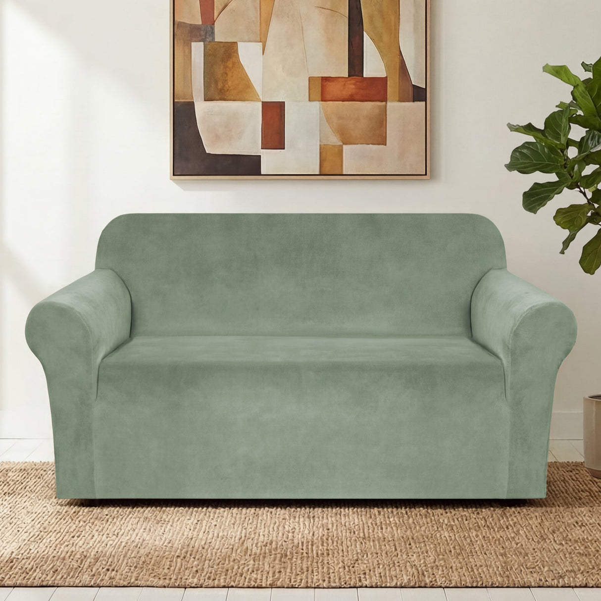 H.Versailtex 1 Piece Stretch Velvet Sofa Covers for Cushion Couch Covers with Non Slip Elastic Bottom