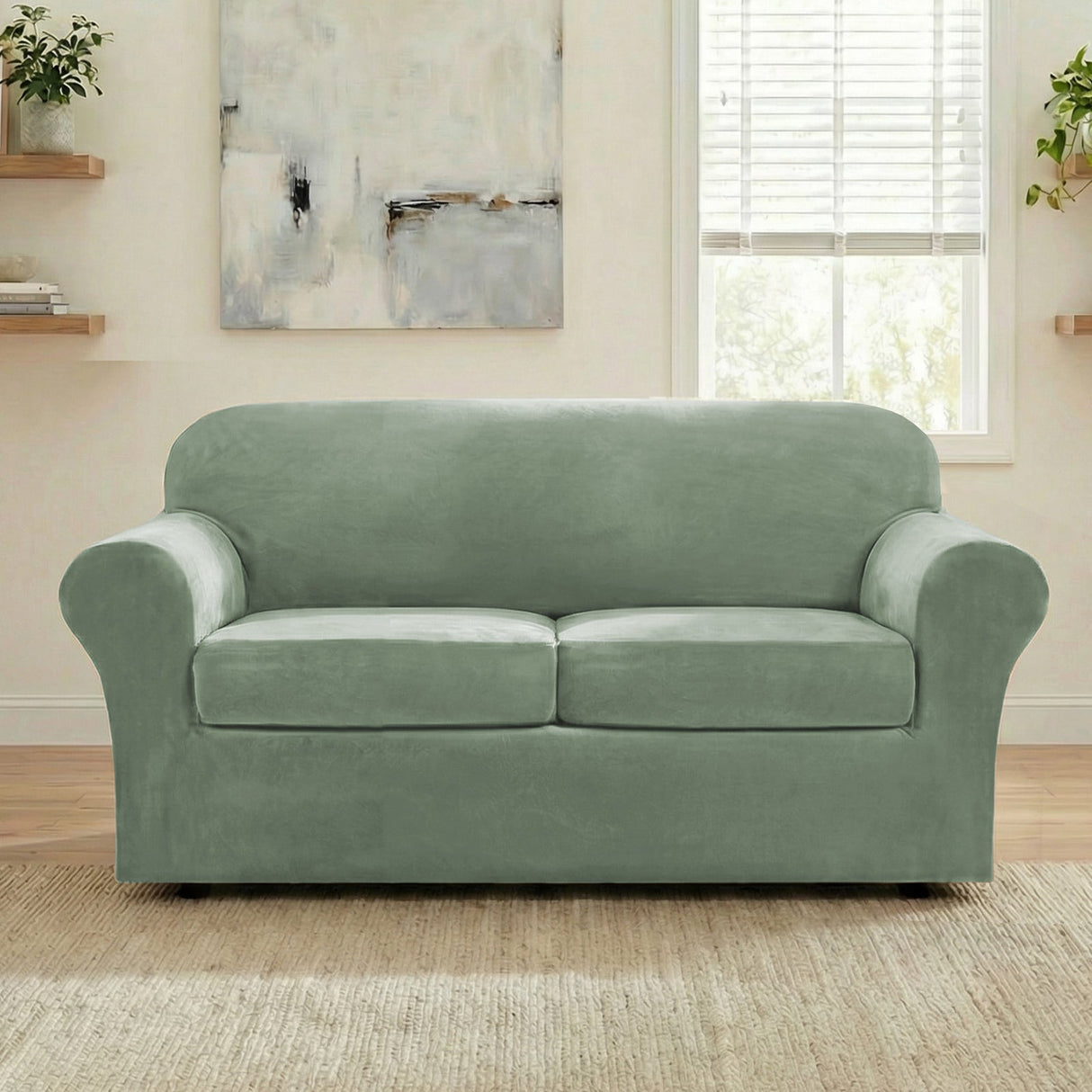 H.Versailtex Modern Velvet Plush High Stretch Sofa Slipcover with Elastic Bottom