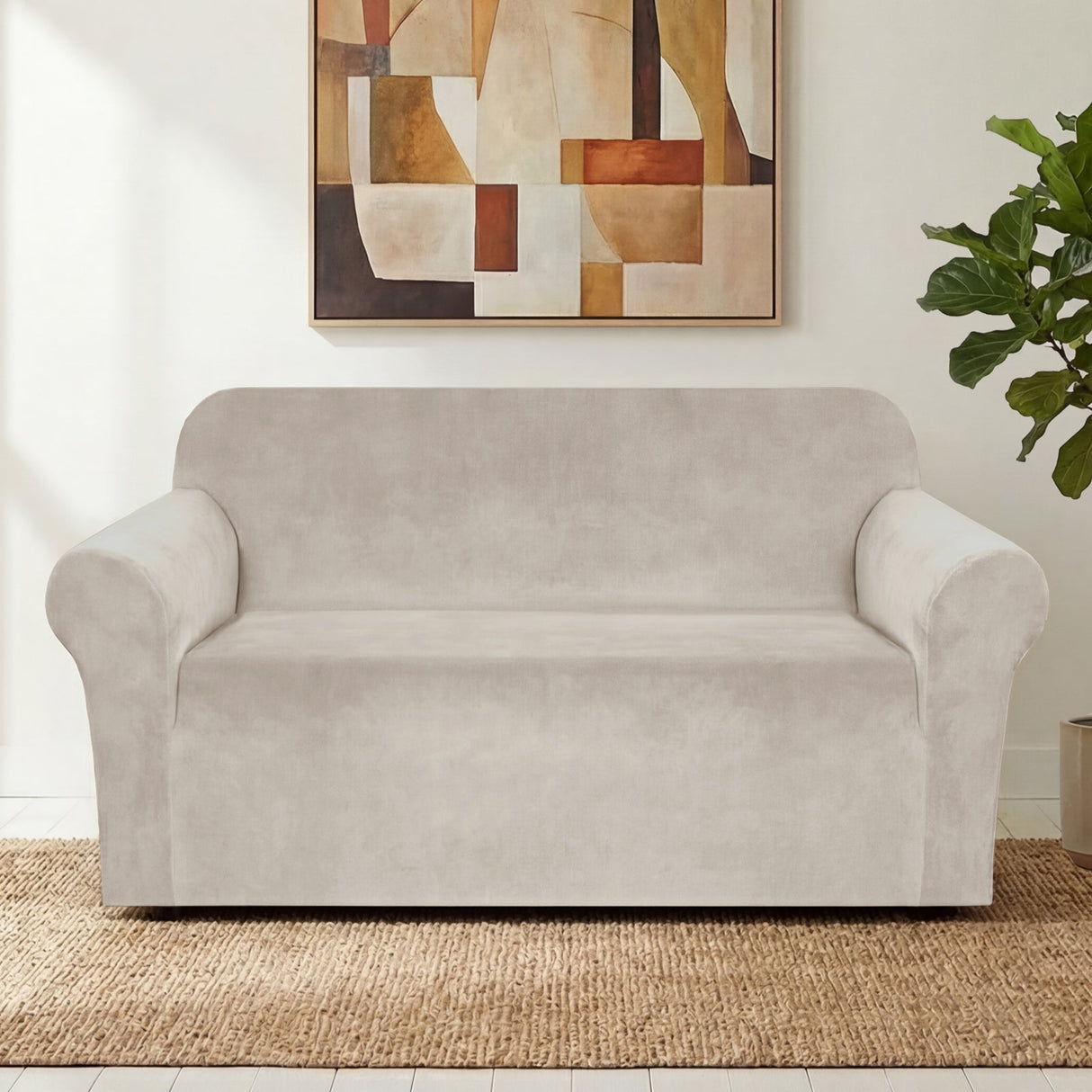 H.Versailtex 1 Piece Stretch Velvet Sofa Covers for Cushion Couch Covers with Non Slip Elastic Bottom