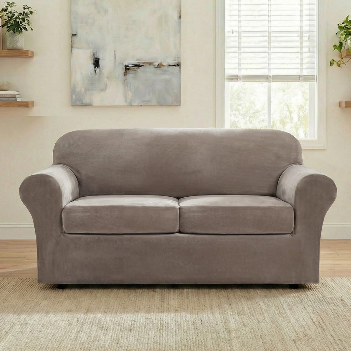 H.Versailtex Modern Velvet Plush High Stretch Sofa Slipcover with Elastic Bottom