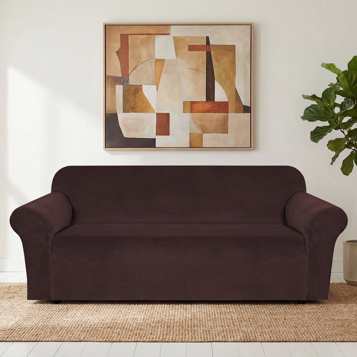 H.Versailtex 1 Piece Stretch Velvet Sofa Covers for Cushion Couch Covers with Non Slip Elastic Bottom
