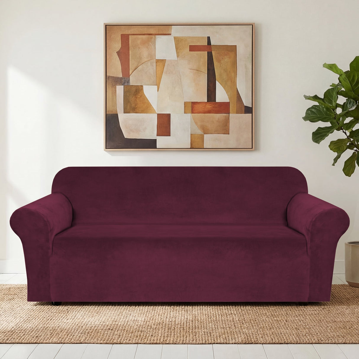 H.Versailtex 1 Piece Stretch Velvet Sofa Covers for Cushion Couch Covers with Non Slip Elastic Bottom