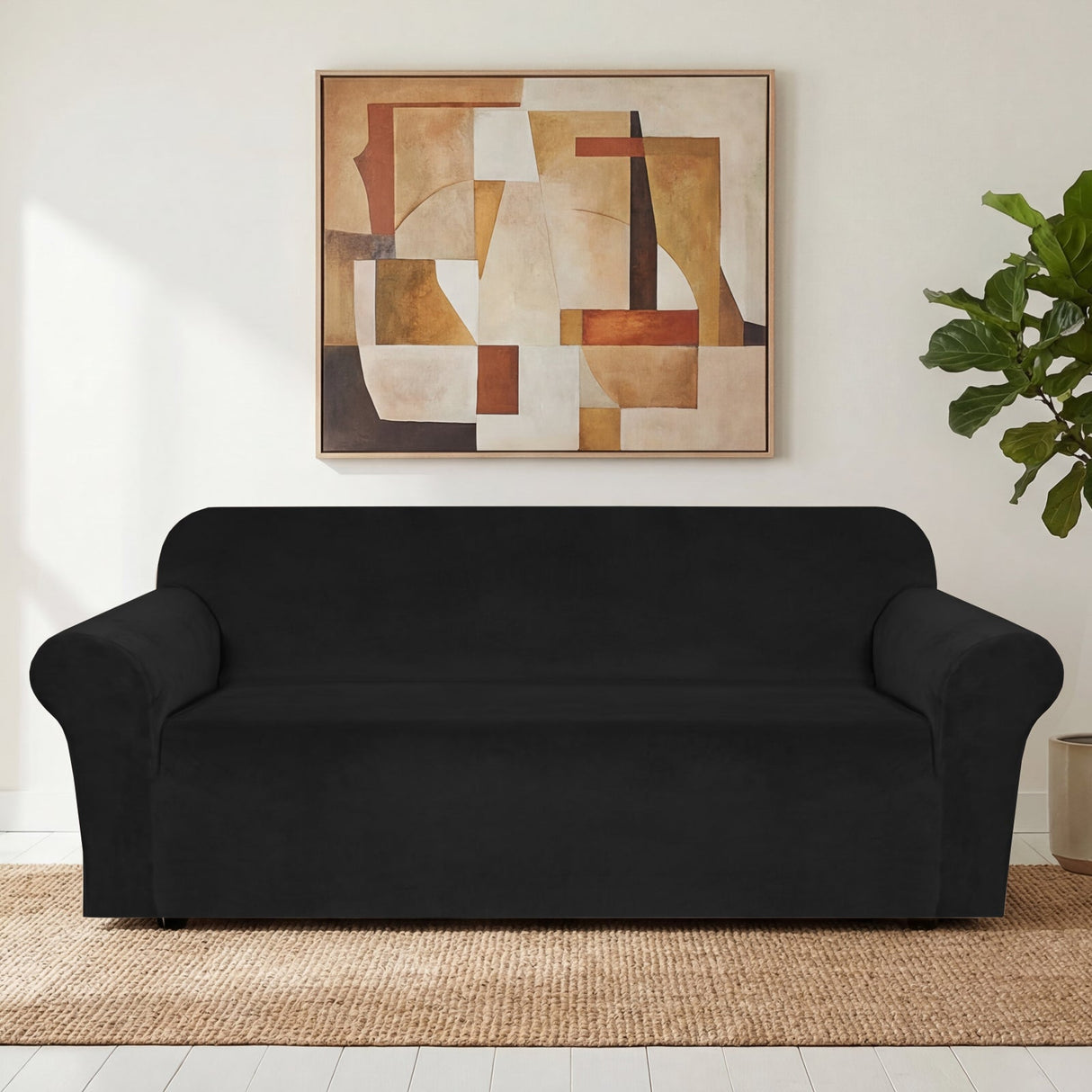 H.Versailtex 1 Piece Stretch Velvet Sofa Covers for Cushion Couch Covers with Non Slip Elastic Bottom