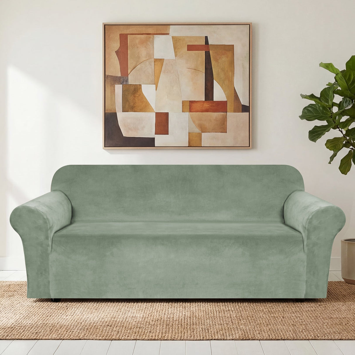 H.Versailtex 1 Piece Stretch Velvet Sofa Covers for Cushion Couch Covers with Non Slip Elastic Bottom
