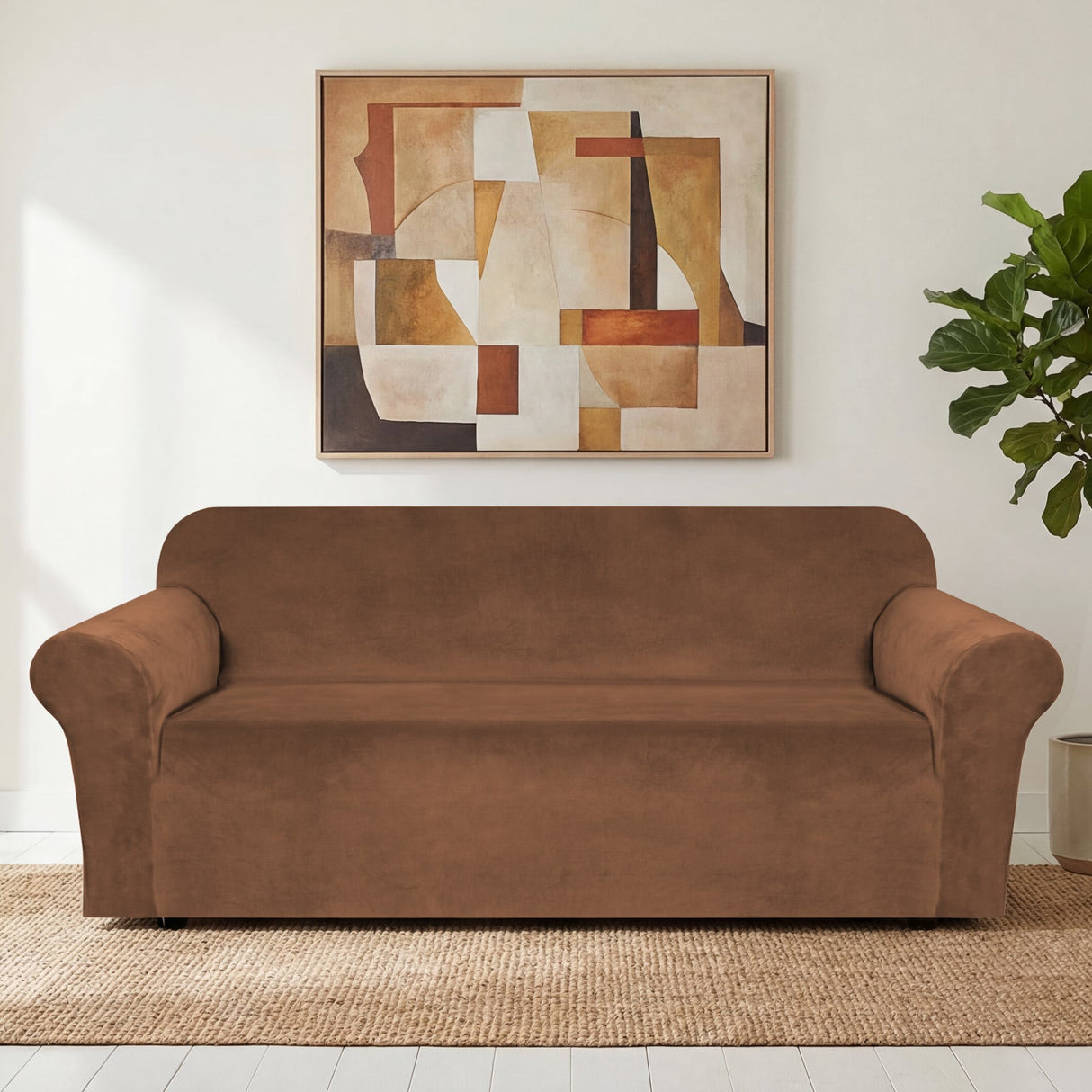 H.Versailtex 1 Piece Stretch Velvet Sofa Covers for Cushion Couch Covers with Non Slip Elastic Bottom