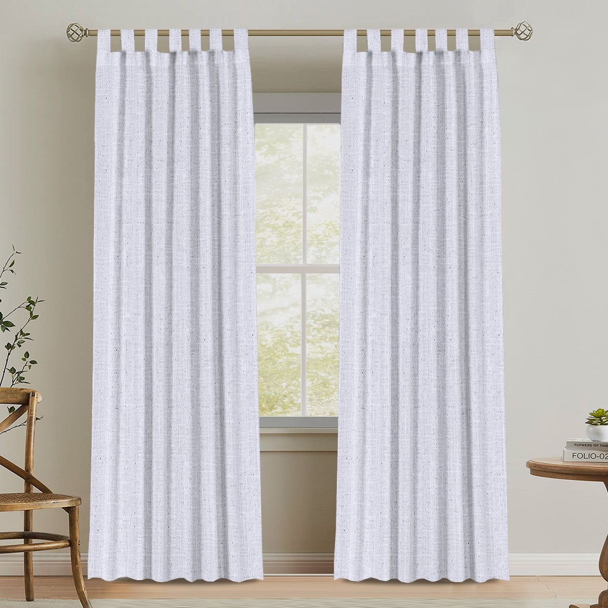 Natural Linen Tab Top Curtains Semi Sheer Curtains