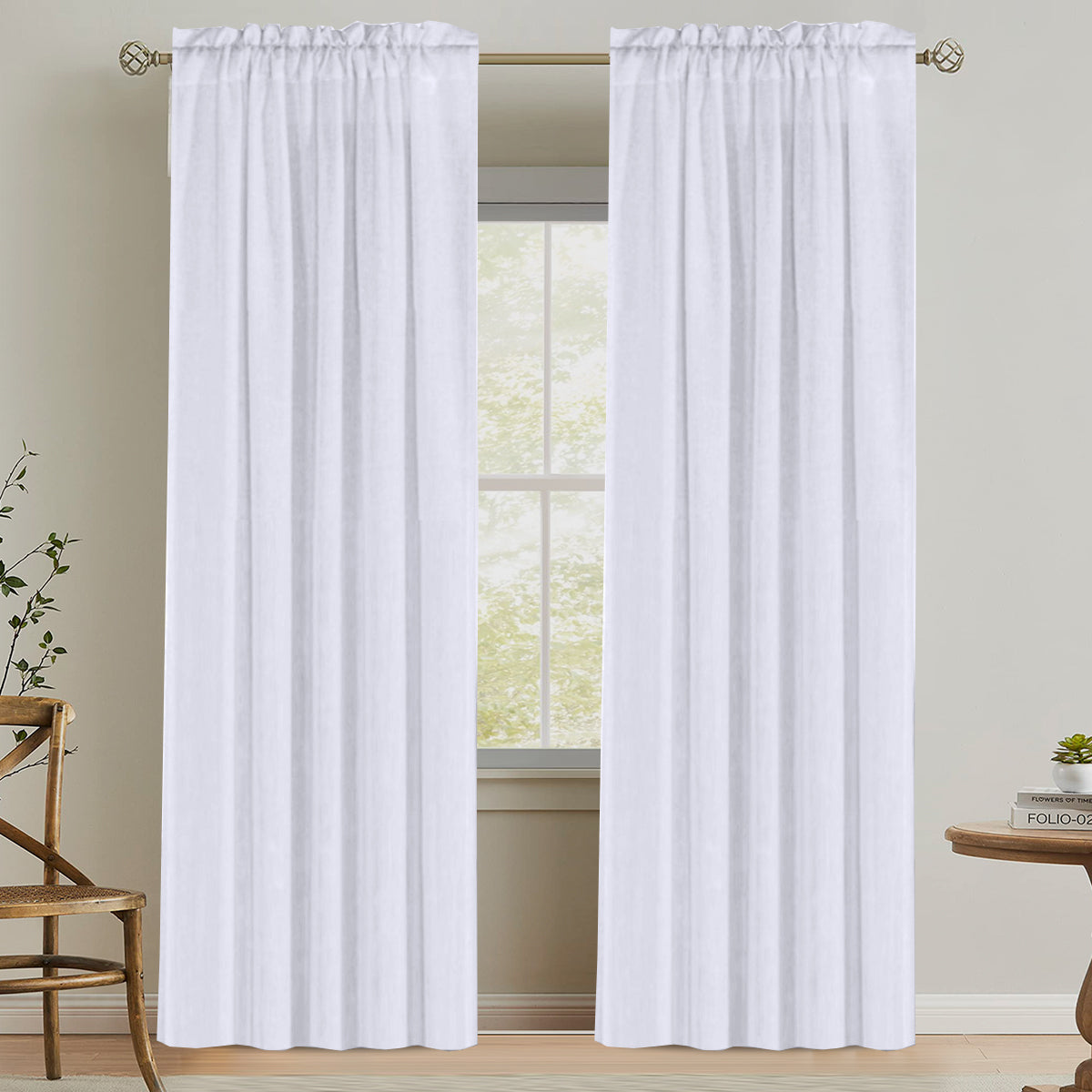 Natural Linen Rod Pocket Curtains Semi Sheer Curtains