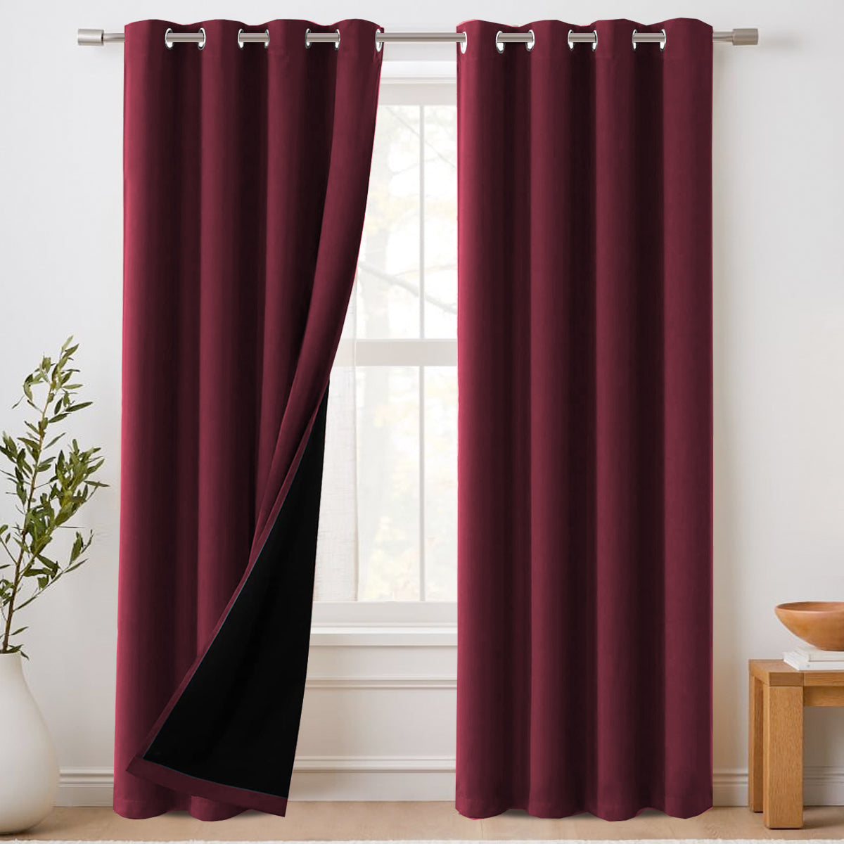 H.Versailtex 100% Blackout Curtains with Black Liner 2 Panels Set