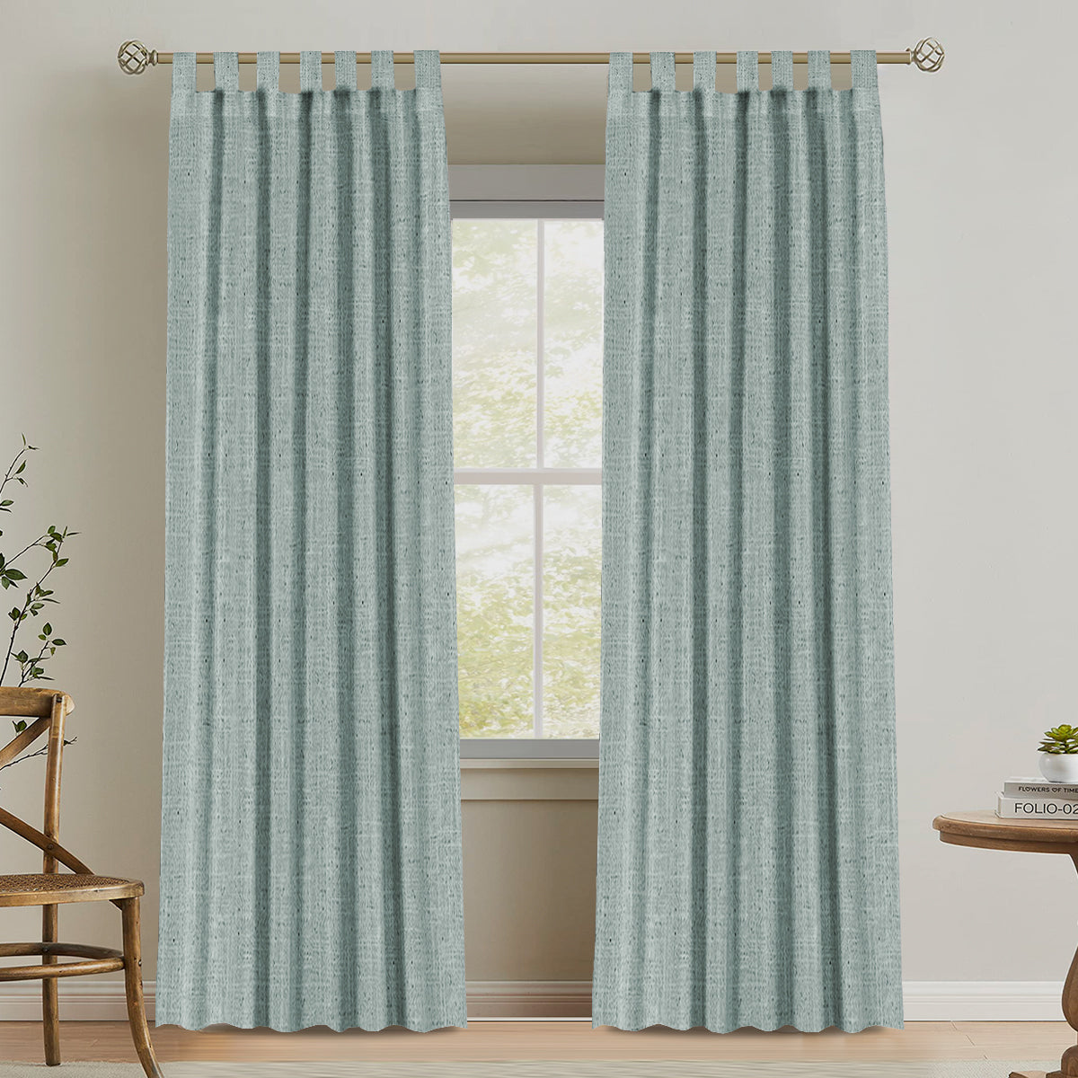 Natural Linen Tab Top Curtains Semi Sheer Curtains