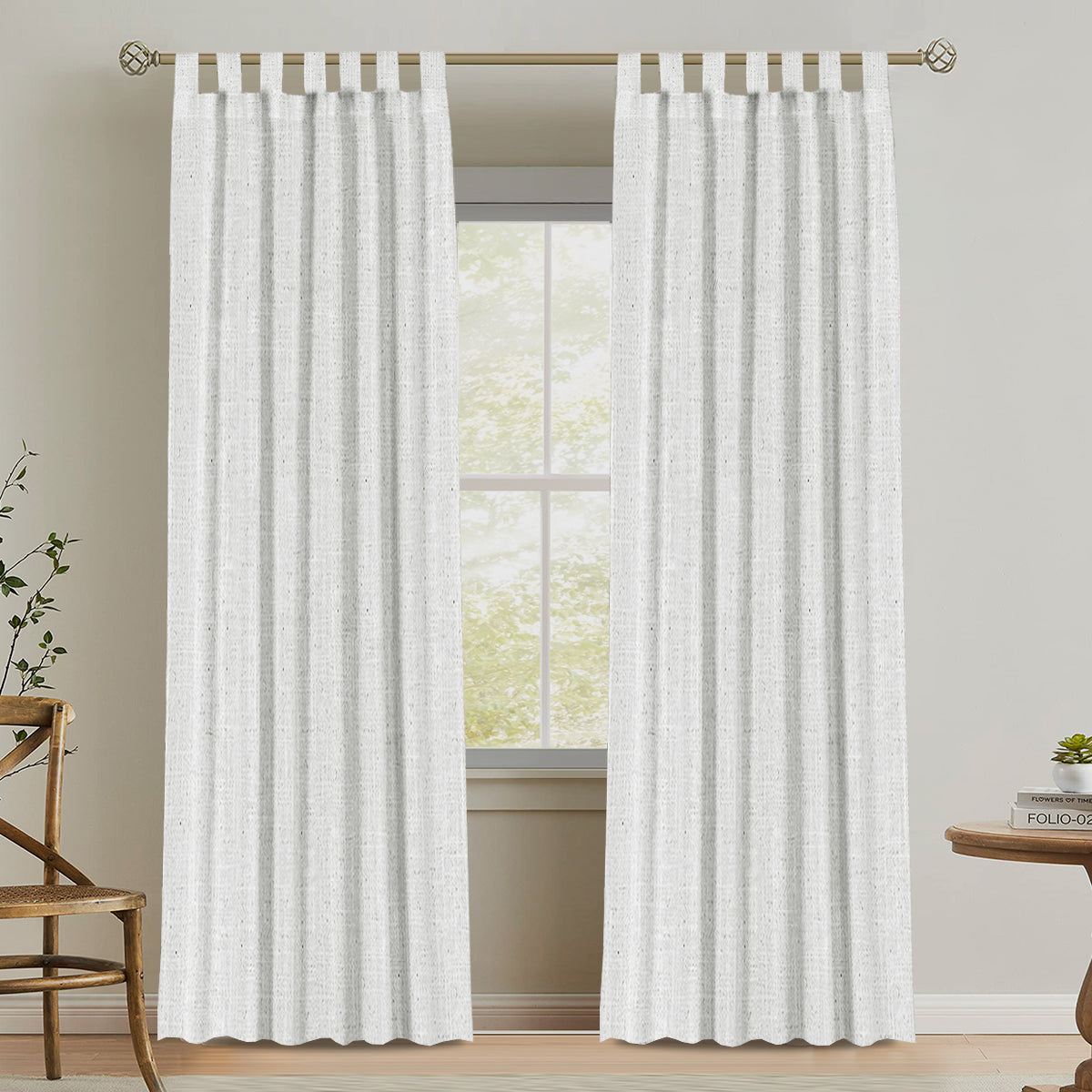 Natural Linen Tab Top Curtains Semi Sheer Curtains
