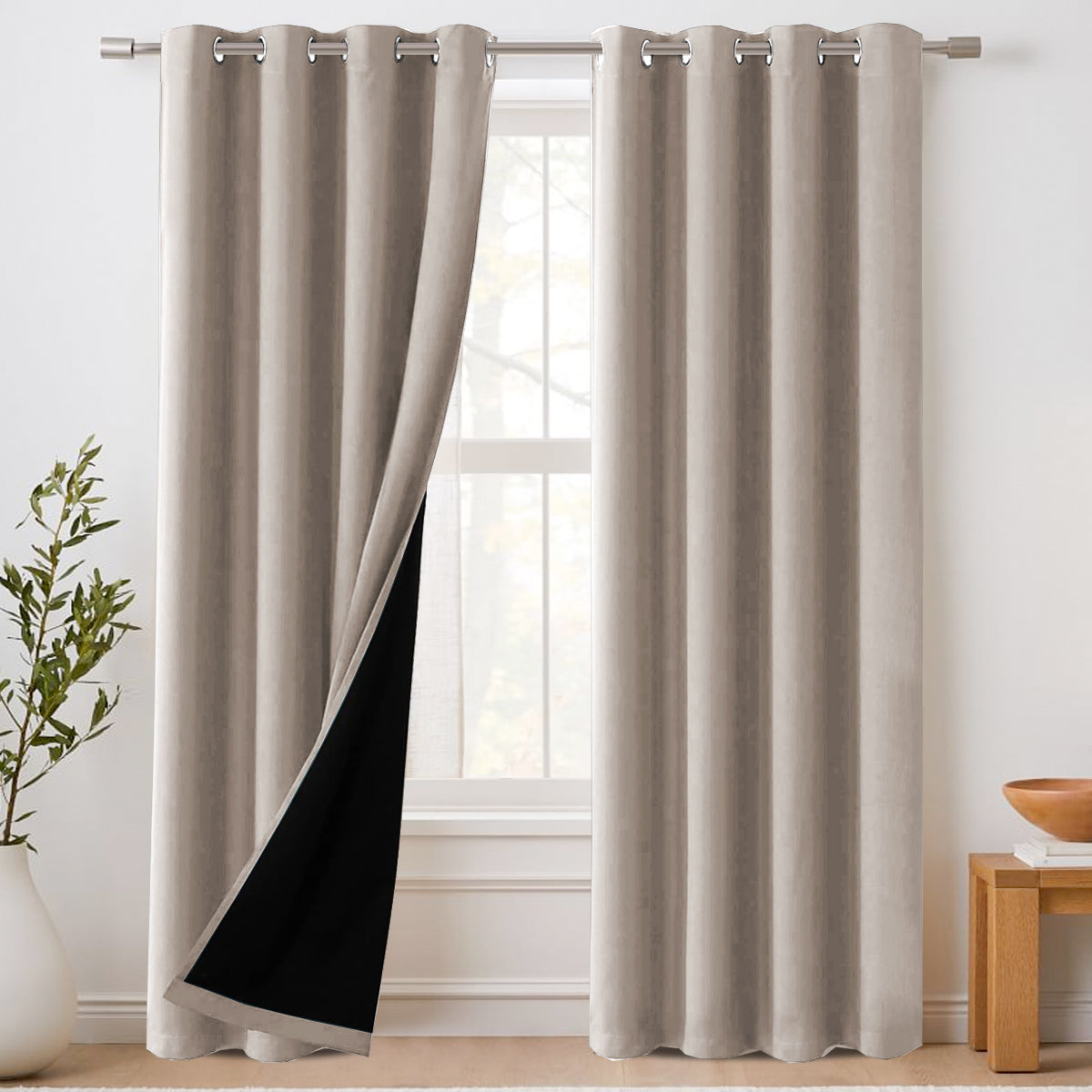 H.Versailtex 100% Blackout Curtains with Black Liner 2 Panels Set
