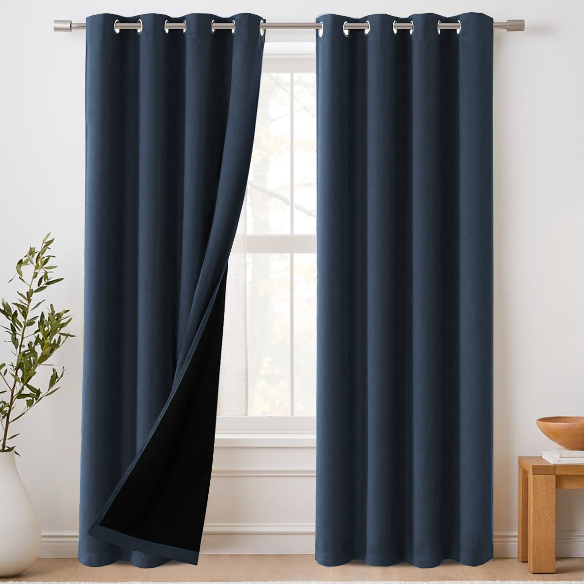 H.Versailtex 100% Blackout Curtains with Black Liner 2 Panels Set