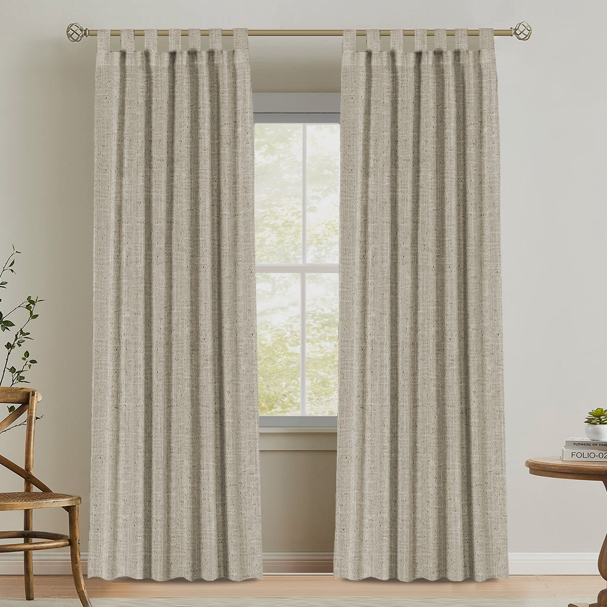 Natural Linen Tab Top Curtains Semi Sheer Curtains