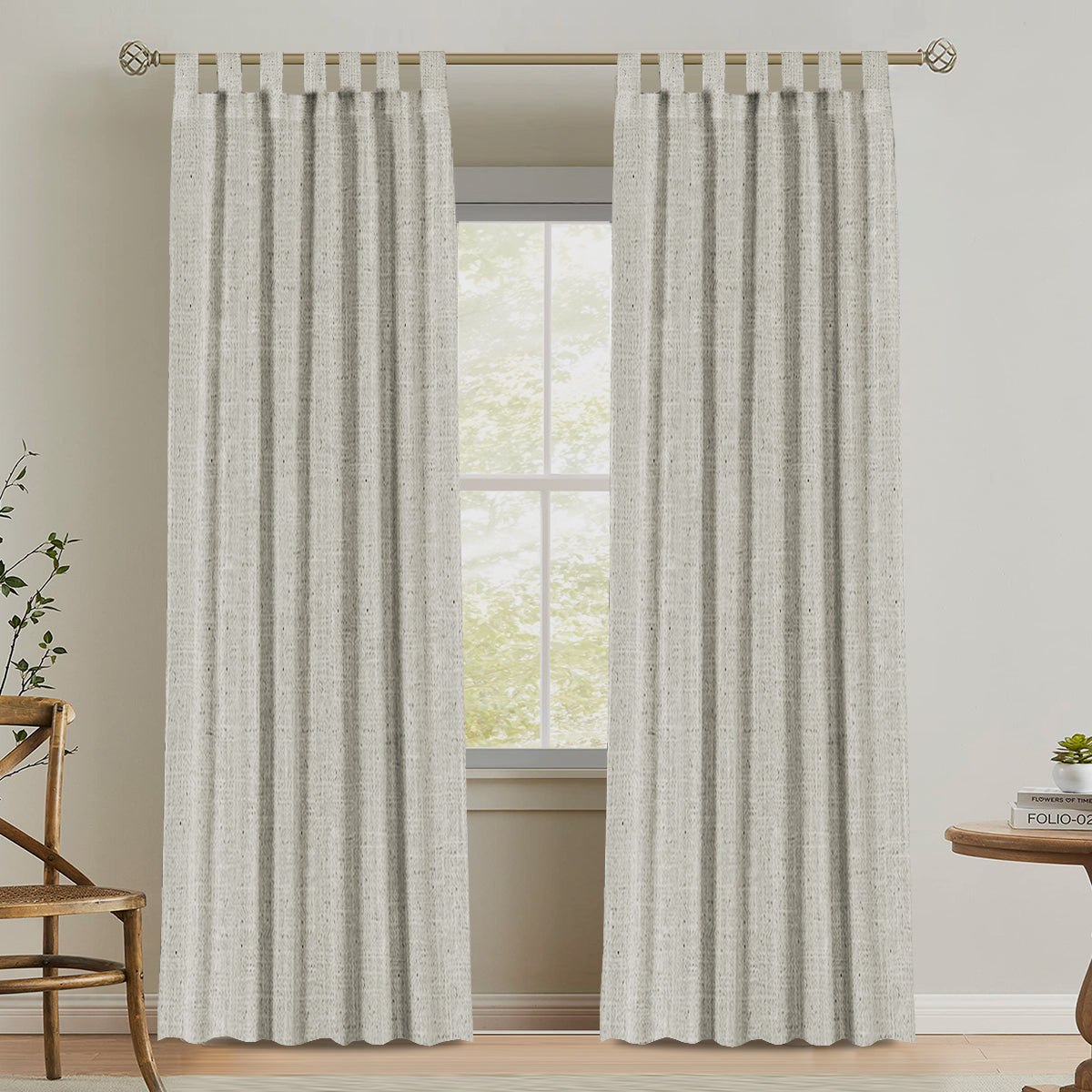 Natural Linen Tab Top Curtains Semi Sheer Curtains