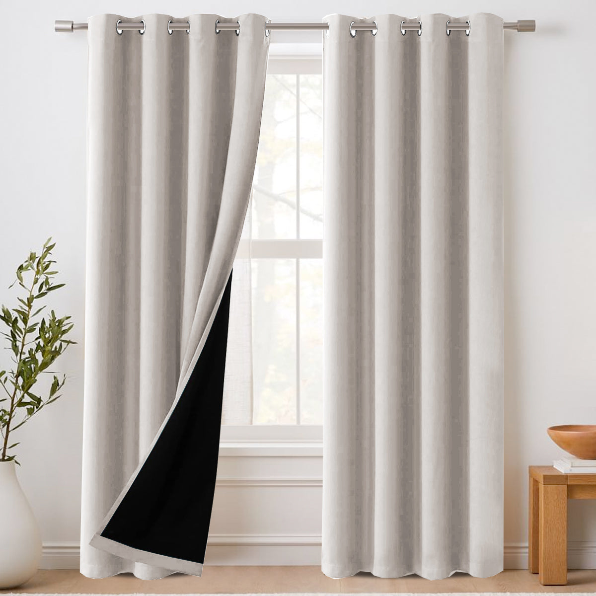 H.Versailtex 100% Blackout Curtains with Black Liner 2 Panels Set