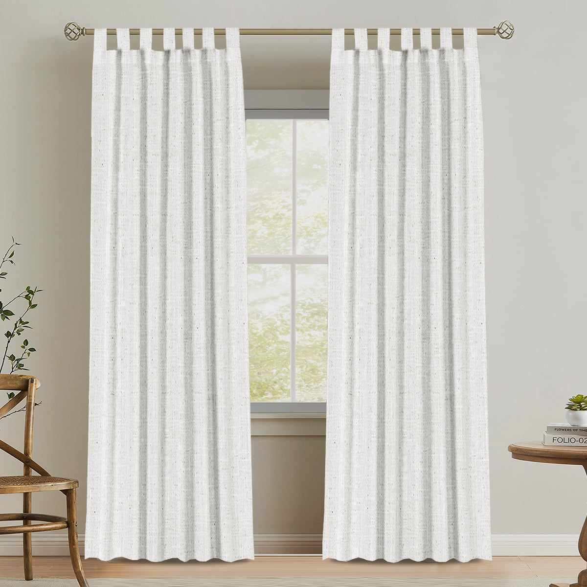 Natural Linen Tab Top Curtains Semi Sheer Curtains