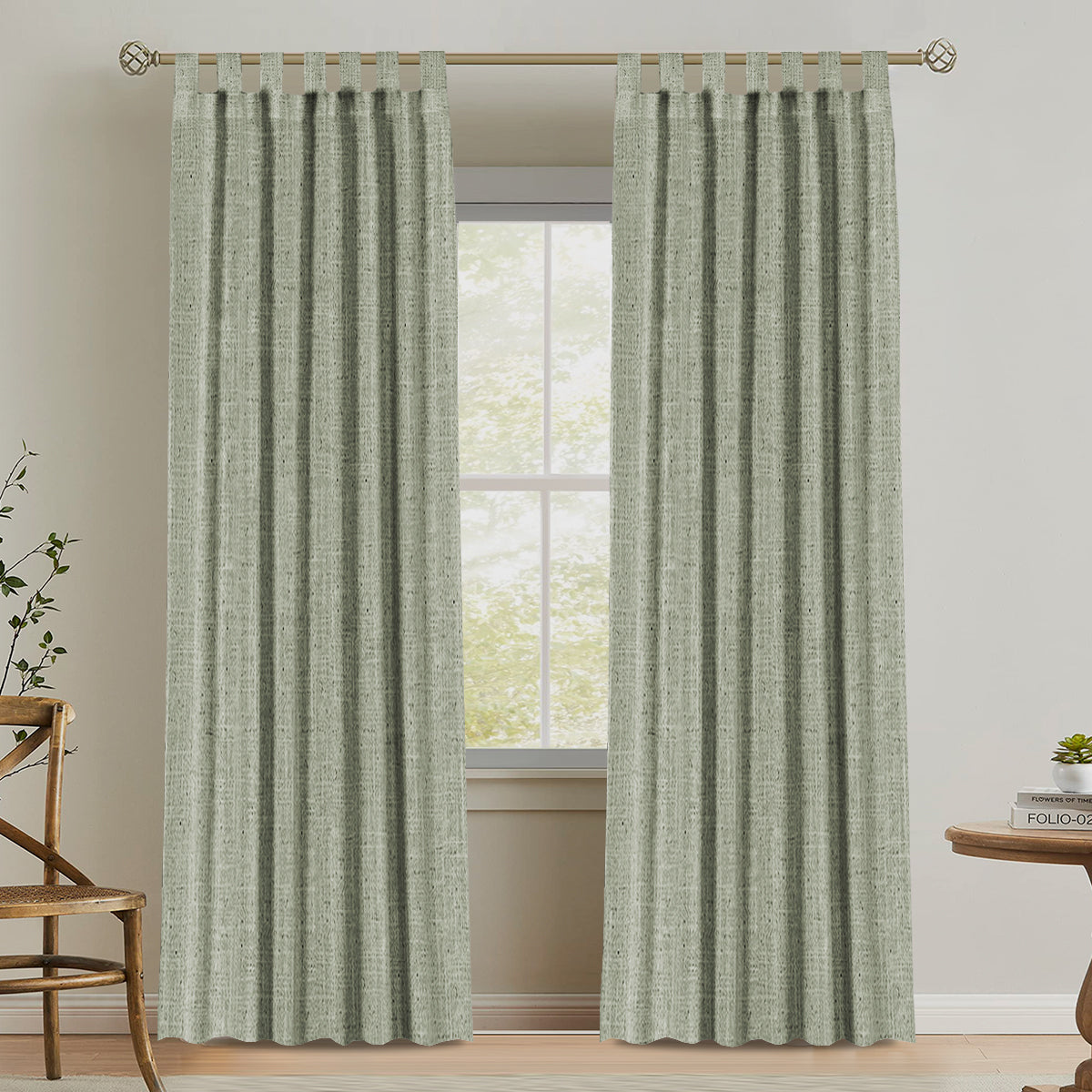 Natural Linen Tab Top Curtains Semi Sheer Curtains