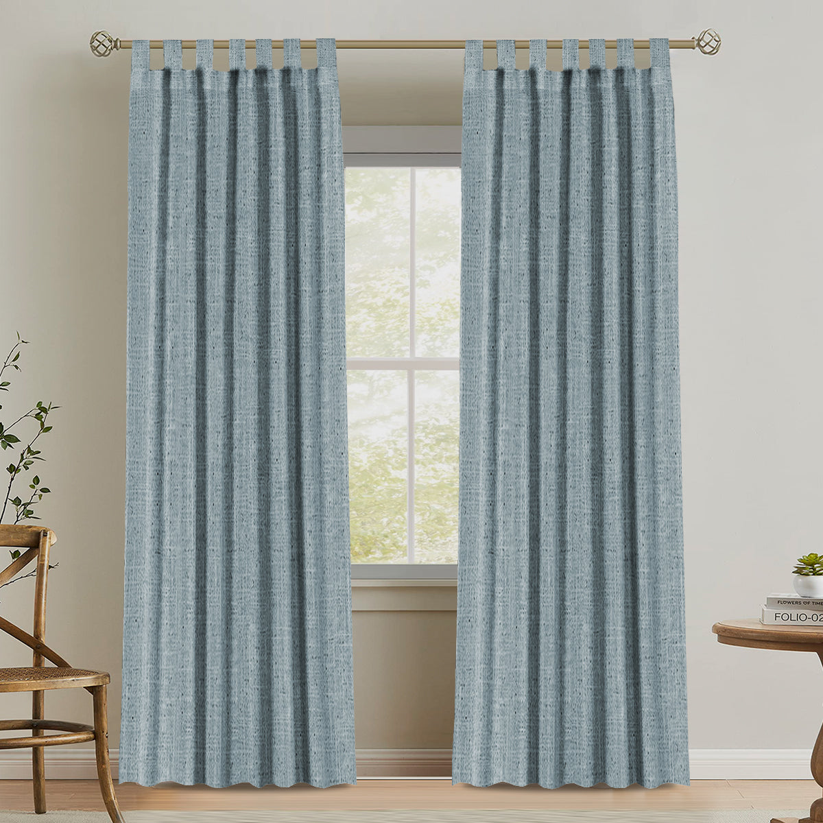 Natural Linen Tab Top Curtains Semi Sheer Curtains