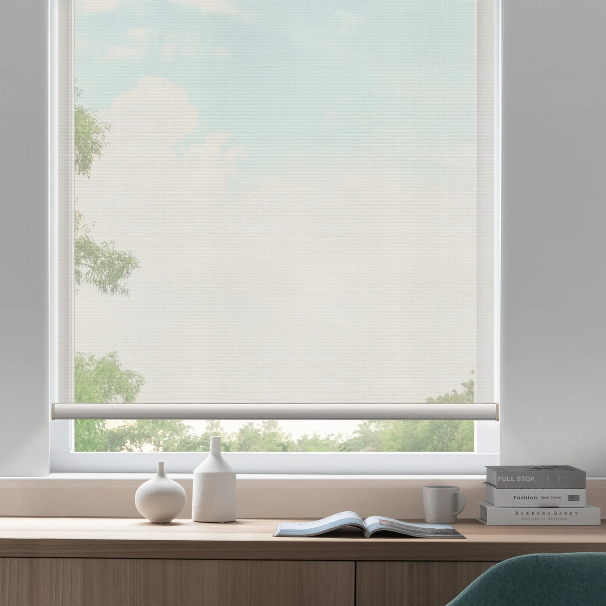 50% Flight Filter Motorized Roller Shades PVC Sun-Screen