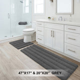 H.Versailtex 2 Pieces Extra Thick Chenille Striped Pattern Shaggy Bath Rugs Include 1 Rectangle and 1 Toilet Rug