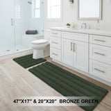 H.Versailtex 2 Pieces Extra Thick Chenille Striped Pattern Shaggy Bath Rugs Include 1 Rectangle and 1 Toilet Rug