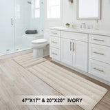 H.Versailtex 2 Pieces Extra Thick Chenille Striped Pattern Shaggy Bath Rugs Include 1 Rectangle and 1 Toilet Rug