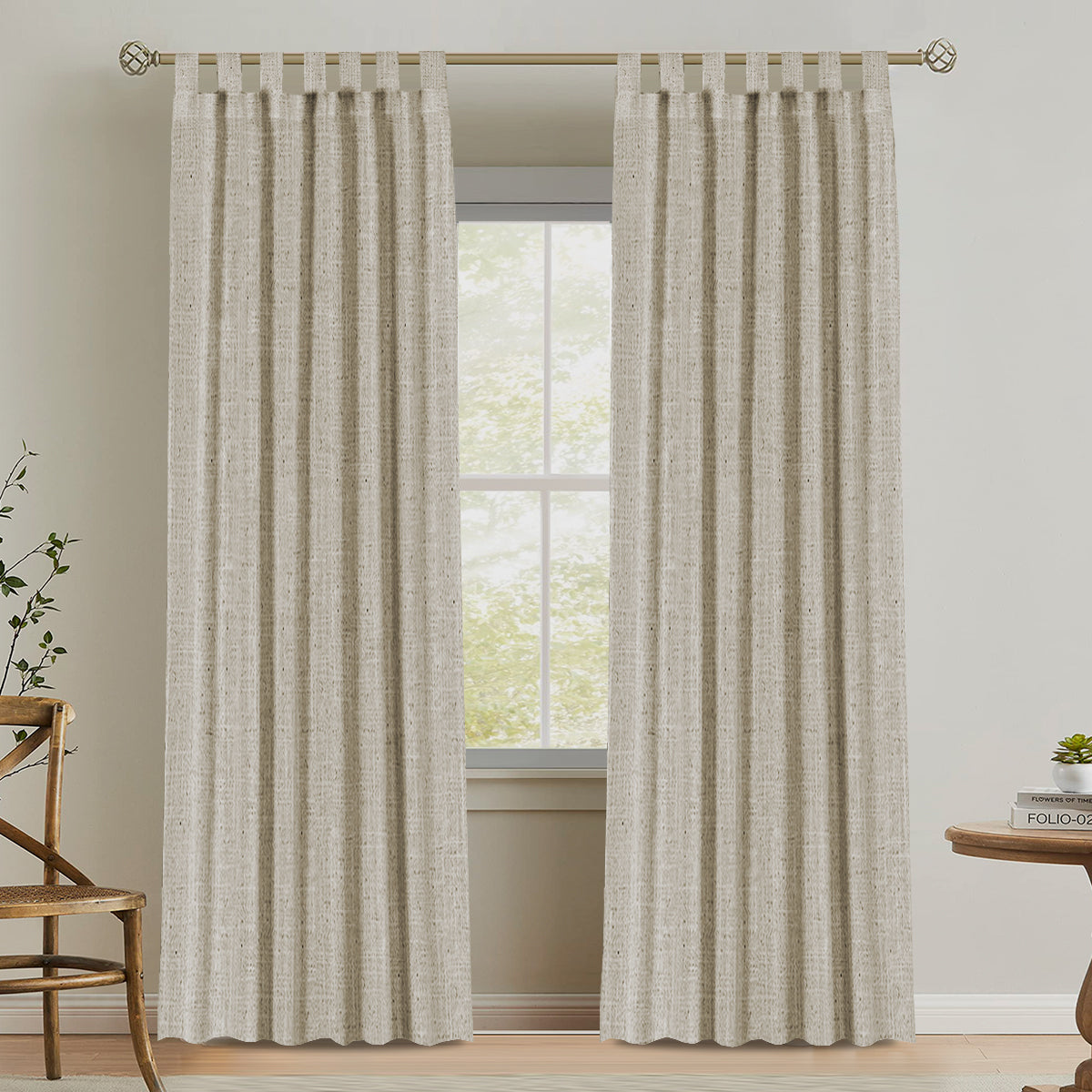 Natural Linen Tab Top Curtains Semi Sheer Curtains