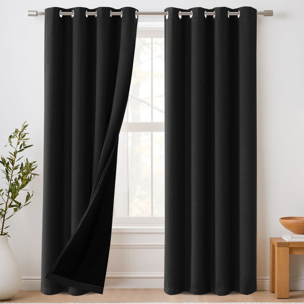 H.Versailtex 100% Blackout Curtains with Black Liner 2 Panels Set