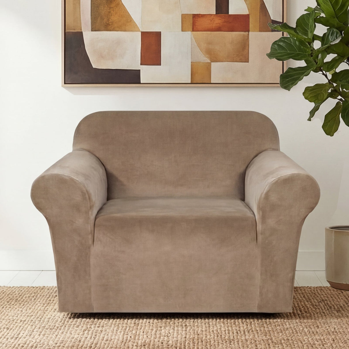 H.Versailtex 1 Piece Stretch Velvet Sofa Covers for Cushion Couch Covers with Non Slip Elastic Bottom