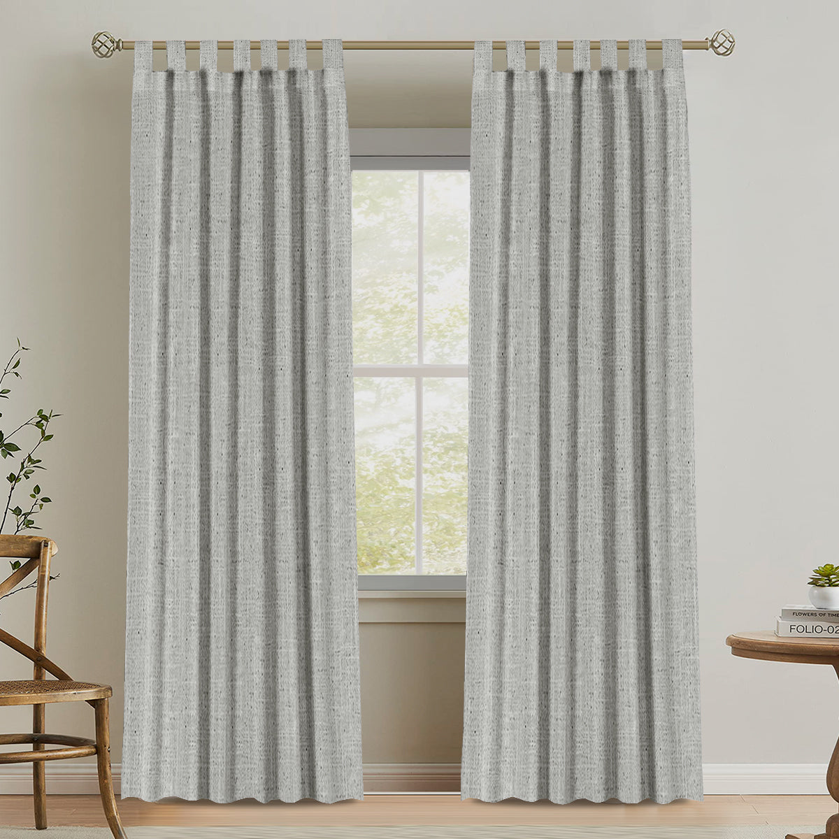 Natural Linen Tab Top Curtains Semi Sheer Curtains