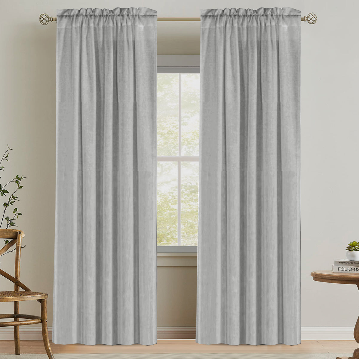 Natural Linen Rod Pocket Curtains Semi Sheer Curtains