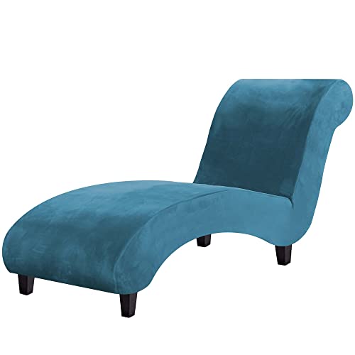 Chaise Lounge Cover Velvet Chaise Lounge Couch Cover High Stretch Chaise Lounge Slipcover Luxury Lounge Chair Cover for Living Room Soft Furniture Protector for Dog, Machine Washable, Peacock Blue