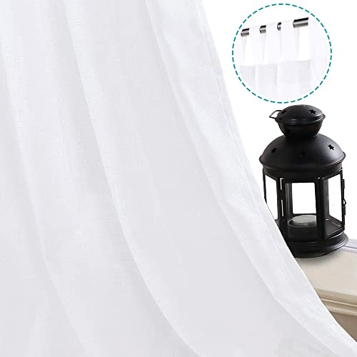 Natural Linen Curtains Linen Textured Living Room Curtain Light Filtering Tab Top Window Treatments Panels Highly Durable Curtain Panels for Bedroom (2 Panels, 52" x 72"，Pure White)