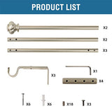 H.VERSAILTEX Window Curtain Rods for Windows 48 to 86 Inches Splicing Adjustable 3/4 Inch Diameter Single Window Curtain Rod Set with Decorative Ribbed Knob Finials, Nickel