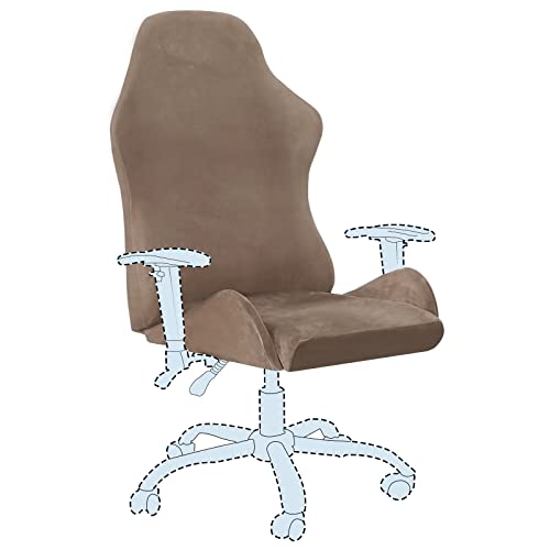 2 Piece Velvet Gaming Chair Covers Stretchable Game Chair Cover Protector Computer Chair Cover Computer Reclining Racing Ruffled Gamer Chair Protector Rotating Armchair Covers Without Chair (Taupe)
