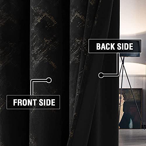 Luxury Velvet Curtains 84 Inches Long Thermal Insulated Blackout Curtains for Bedroom Foil Print Thick Soft Velvet Grommet Curtain Drapes for Living Room Vintage Home Decor, 2 Panels, Black