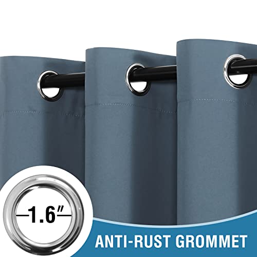 H.VERSAILTEX 100% Blackout Patio Curtains Thermal Insulated Curtains for Sliding Door Extra Wide Window Panels Full Light Blocking Grommet Curtains with Black Liner, W100 x L84 inch - Stone Blue