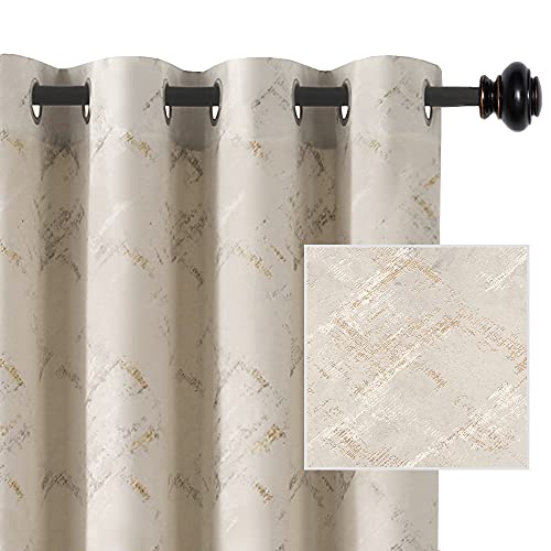 Luxury Velvet Curtains 84 Inches Long Thermal Insulated Blackout Curtains for Bedroom Foil Print Thick Soft Velvet Grommet Curtain Drapes for Living Room Vintage Home Decor, 2 Panels, Ivory