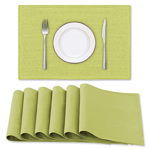 H.VERSAILTEX Linen Placemats Set of 6 Premium Solid Table Placemats for Dining Table Spill-Proof Waterproof Table Mats Heat-Resistant Kitchen Table Mats Washable, 12x18 inches, Lemon