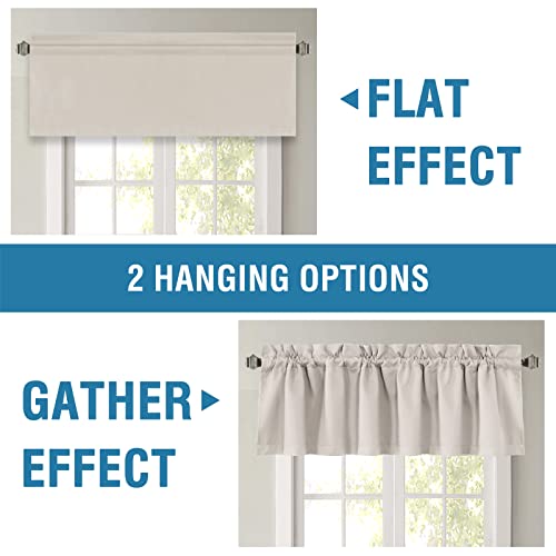 H.VERSAILTEX 100% Blackout Curtain Valances for Kitchen Windows/Bathroom/Living Room/Bedroom Thermal Insulated Rod Pocket Valances for Windows, 2 Pack, 52" x 18", Pumice Stone