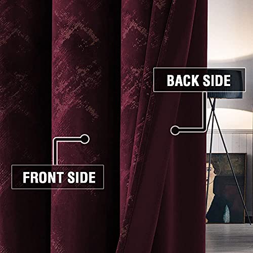 Luxury Velvet Curtains 95 Inches Long Thermal Insulated Blackout Curtains for Bedroom Foil Print Thick Soft Velvet Grommet Curtain Drapes for Living Room Vintage Home Decor, 2 Panels, Burgundy