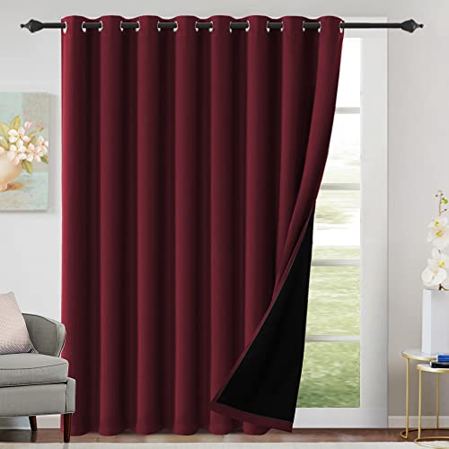 H.VERSAILTEX 100% Blackout Patio Curtains Thermal Insulated Curtains for Sliding Door Extra Wide Window Panels Full Light Blocking Grommet Curtains with Black Liner, W100 x L84 inch - Burgundy