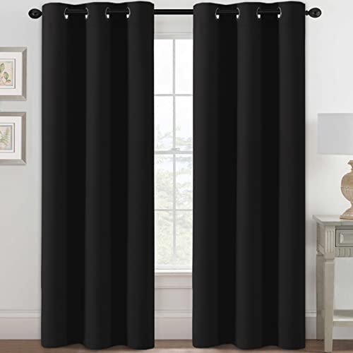 H.VERSAILTEX Blackout Curtains for Bedroom Thermal Insulated Room Darkening Living Room Curtains 84 Inch Long Grommet Privacy Protection Window Curtain Panels/Drapes for Nursery, 2 Panels,Jet Black