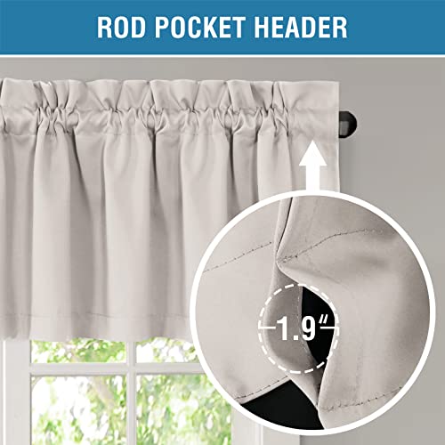 H.VERSAILTEX 100% Blackout Curtain Valances for Kitchen Windows/Bathroom/Living Room/Bedroom Thermal Insulated Rod Pocket Valances for Windows, 2 Pack, 52" x 18", Pumice Stone
