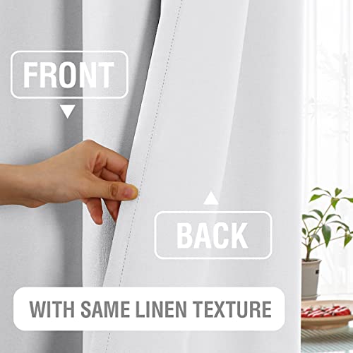 100% Blackout Linen Curtains 54 inches Long Thermal Curtains for Living Room Textured Burlap Curtains with Double Face Linen Grommet Soundproof Bedroom Curtains 52 x 54 Inch, 2 Panels - White