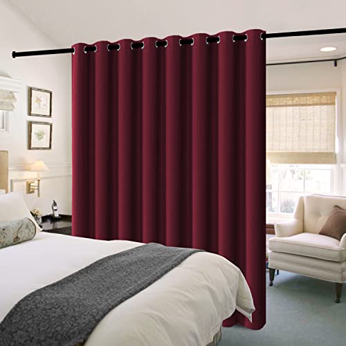 H.VERSAILTEX 100% Blackout Patio Curtains Thermal Insulated Curtains for Sliding Door Extra Wide Window Panels Full Light Blocking Grommet Curtains with Black Liner, W100 x L84 inch - Burgundy