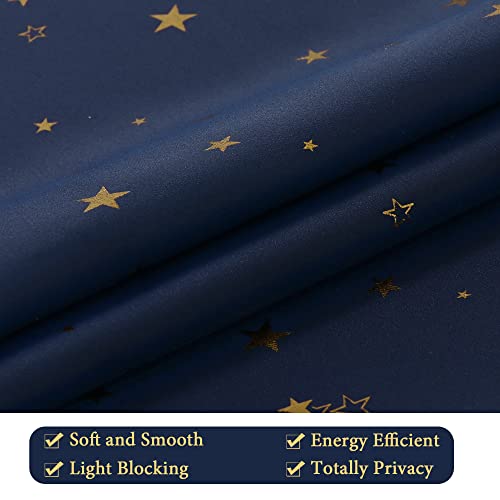 Blackout Star Curtains for Kids Room Boys Girls Twinkle Stars Thermal Insulated Cute Thick Soft Curtain Drapes, Grommet Top, 1 Panel, 52" W x 63" L, Navy/Bronze