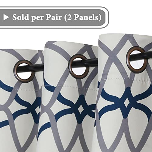 H.VERSAILTEX Blackout Curtains Printed Design 45 Inch Length 2 Panels Set Thermal Insulated Curtains for Bedroom Living Room Geometric Modern Grommet Window Drapes - Grey and Navy