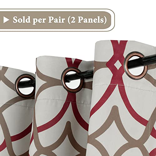 H.VERSAILTEX Blackout Curtains Printed Design 54 Inch Length 2 Panels Set Thermal Insulated Curtains for Bedroom Living Room Geometric Modern Grommet Window Drapes - Taupe and Red