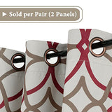 H.VERSAILTEX Blackout Curtains Printed Design 54 Inch Length 2 Panels Set Thermal Insulated Curtains for Bedroom Living Room Geometric Modern Grommet Window Drapes - Taupe and Red